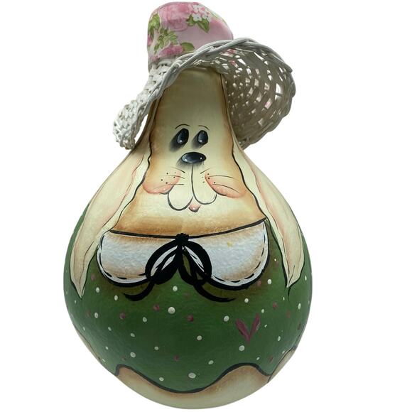 Hand painted Signed Bunny Gourd Art Easter‎ Bunny, Easter hat, folk art Spring - Picture 1 of 5